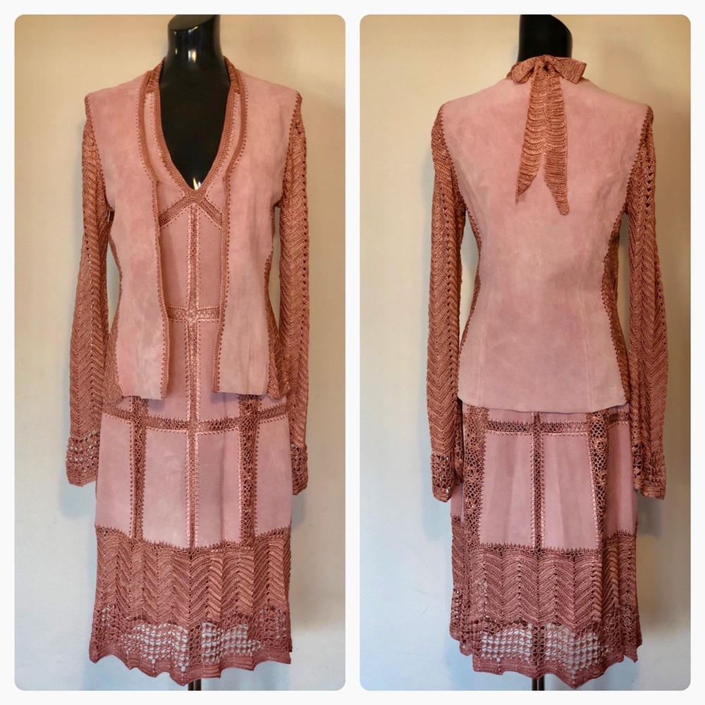 SOLD Danier Dusty Rose Crochet/Suede Halter Dress - Picture 4 of 8
